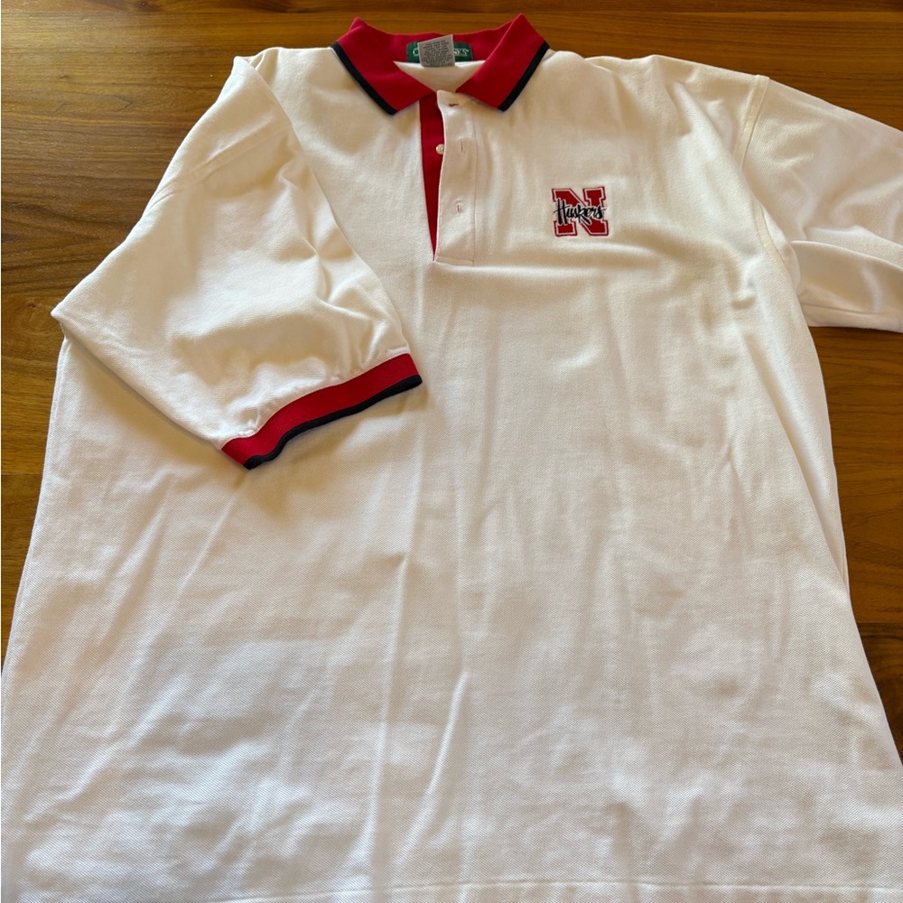 Vintage white Nebraska huskers polo